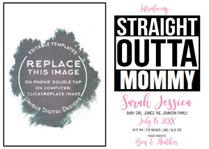 Birth Announcement - Straight Outta Mommy Pink 5x7 with Photo: Birth Announcement - Straight Outta Mommy