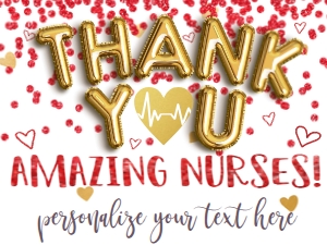 Sign - Thank You Nurses Gold Balloon 18x24: Sign - Thank You Nurses Gold Balloon Red Glitter
