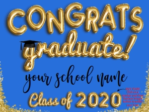 Sign - Congrats Graduate Gold Balloons BLUE 18x24: Yard Sign - Congrats Graduate Gold Balloon Glitter