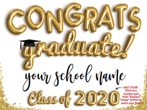 Sign - Congrats Graduate Gold Balloons WHITE 18x24: Yard Sign - Congrats Graduate Gold Balloon Glitter