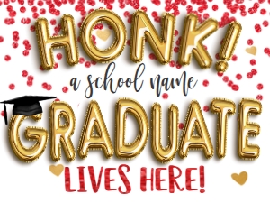 Sign - Honk a School Graduate lives here Gold Balloon 18x24 RED: Sign - Honk Graduate Gold Balloons