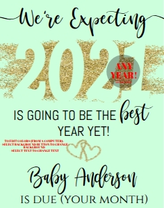 Sign - 2021 Best Year Ever Baby Announcement Sign 11x14 - ANY COLOR: Sign - Baby Announcement Gold Glitter 202x