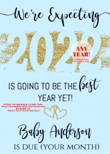 Sign - 2021 Best Year Ever Baby Announcement Sign 5x7 - ANY COLOR: Sign - Baby Announcement Gold Glitter 202x