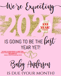 Sign - 2021 Best Year Ever Baby Announcement Sign 16x20 (print at 50% for 8x10) - ANY COLOR: Sign - Baby Announcement Gold Glitter 202x