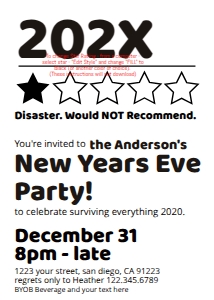 Invite - 2020 Very Bad Review New Year Toilet Paper White 5x7: Invite - 2020 Very Bad Review Stars New Years