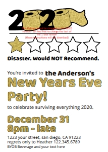 Invite - 2020 Very Bad Review New Year Toilet Paper GOLD 5x7: Invite - 2020 Very Bad Review Stars New Years