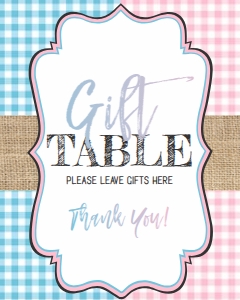 Baby Q - Table Sign - Gift Table 8x10 - Blue / Pink: Kit - BabyQ Blue Pink Gingham Burlap