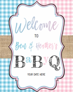 Baby Q - Table Sign - Welcome 8x10 - Blue / Pink: Kit - BabyQ Blue Pink Gingham Burlap