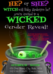 Invite - Halloween Wicked Witch Gender Reveal Cauldron 5x7 - Any Color from a Computer: Wicked - Gender Reveal Cauldron