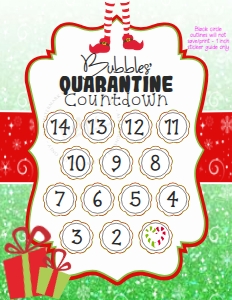 14 day Countdown Calendar - Scratch Off - Elf Christmas Green Glitter 8.5x11: Elf Quarantine Kit letter first - Green Glitter