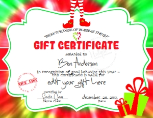 Letter - Gift Certificate Christmas Elf Tie Dye 8.5x11: Gift Certificate - Christmas Santa Gift Templates