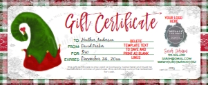 Gift Certificate - Christmas Plaid 8.5x3.5: Gift Certificate - Christmas Plaid Glitter Snow Elf