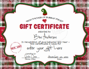 Letter - Gift Certificate Christmas Elf Plaid 8.5x11: Gift Certificate - Christmas Santa Gift Templates