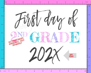 School Sign - Rulers White First Day - 2nd Grade GIRL 16x20 (print at 50% for 8x10): School Sign - Rulers White by grade - First Day
