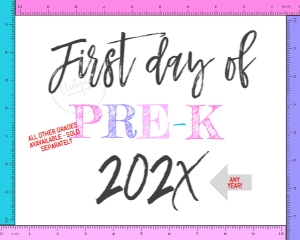 School Sign - Rulers White First Day - Pre-K Grade GIRL 16x20 (print at 50% for 8x10): School Sign - Rulers White by grade - First Day