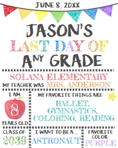 School Sign - Back to School Poster White Flag Chalk Last 16x20: Back to School - Rainbow Chalk White