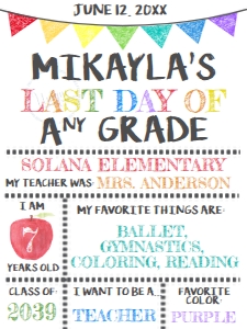 School Sign - Back to School Poster White Flag Chalk LAST Tablet: Back to School - Rainbow Chalk White