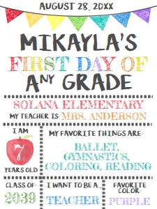 School Sign - Back to School Poster White Flag Chalk First Tablet: Back to School - Rainbow Chalk White