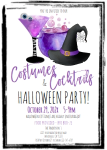 Invite - Halloween 2021 Costumes Cocktails Party 5x7: Invite - Halloween Costumes Cocktails Purple Invite