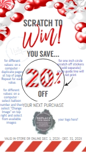 Scratch Off - Business Card Scratch & Win 1in Stickers - Peppermint Balloon: Scratch Off - Small Business Cards Peppermint Balloons