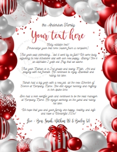 Letter - Christmas Stationary Printable Paper - Foil Balloons Red White 8.5x11: Letter Stationary - Christmas Letter Foil Balloons