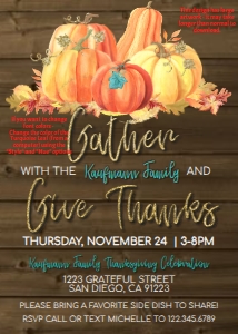 Invite - Friendsgiving Feast Pumpkin Dark Wood 5x7: Gather and Give Thanks - Friendsgiving Thanksgiving Dinner Party