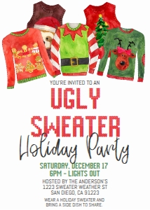 Invite - Ugly Christmas Sweater Party White 5x7: Invite - Ugly Sweater Christmas Weather Holiday Party