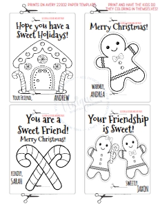 Tags - Candy Cane Christmas Gingerbread 4-3/4"x3.5" COLOR-IN BW: Color in Gift Tag - Candy cane gingerbread