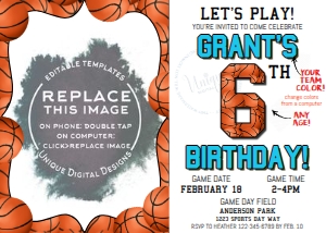 Invite with Photo - Lets Play Basketball Sports Birthday White 7x5: Invite - Sports Lets Play Birthday White - BASKETBALL