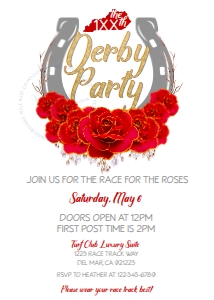 Derby - Invite Elegant Horseshoe Roses White 5x7: Horse Races - Derby Rose Horseshoe