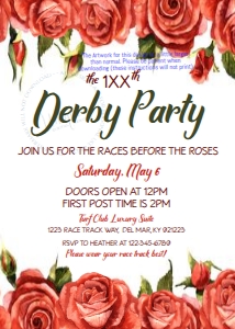 Derby - Invite Watercolor Roses Horses White 5x7: Horse Races - Derby Races before the Roses