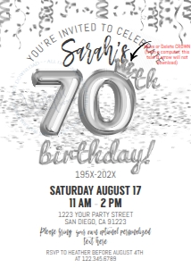 Invite - Foil Balloon Party 5x7 - 70th Platinum: Invite - Foil Balloon Party - 70th Platinum
