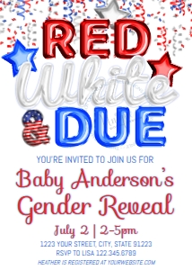 Invite - 4th of July Red White & Due Foil Balloon Gender Reveal 5x7: Invite - Red White & Due Gender Reveal