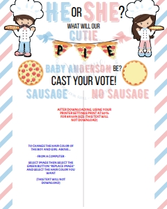Gender Reveal Board - Cast Your Vote - Pizza Sausage Pink Blue 16x20: Invite - Gender Reveal Pizza Pie Sausage Party Pink Blue