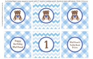 0081 Teddy Bear Party Circles/Gift Tags 2" Punch: 0081 Teddy Bear Cupcake Circles & Wraps