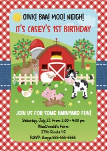 Farm Party Invite & Backside 0044: Farm Red Invite 0044