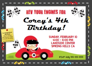 Race Car Invite 0062: Race Car Invitation 0062