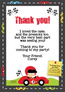 Race Car Thank You Note 0062: Race Car Invitation 0062