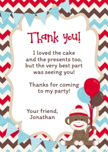Sock Monkey Thank You-Chevron: Sock Monkey Red Party