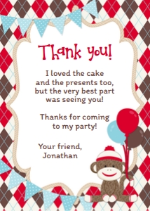 Sock Monkey Thank You-Argyle: Sock Monkey Red Party