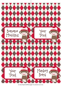Sock Monkey Table Signs/Food Tents: Sock Monkey Red Food Tents