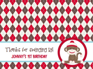 Sock Monkey Treat Bag Topper-6.75" wide: Sock Monkey Red Party