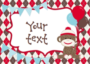 Sock Monkey 7x5 Signs-Argyle/Chevron: Sock Monkey Red Party