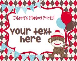 Sock Monkey Signs-Argyle/Chevron: Sock Monkey Red Party