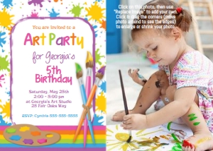 0032 Art Party Pink Photo Invite design preview