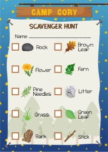 Camping 10 Item Scavenger Hunt List 0018: Camping Scavenger Hunt Lists 0018