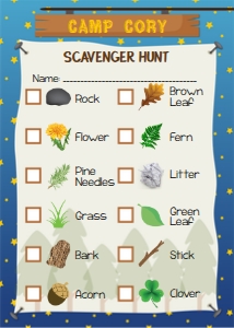 Camping 12 Item Scavenger Hunt List 0018: Camping Scavenger Hunt Lists 0018