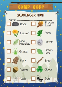 Camping 14 item Scavenger Hunt List 0018: Camping Scavenger Hunt Lists 0018