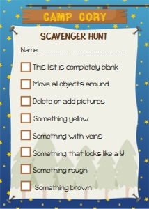 Camping Scavenger Hunt Design Your Own List 0018: Camping Scavenger Hunt Lists 0018
