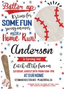 Baseball Watercolor Invitation - 5x7"- #383: Baseball Watercolor Invitation - 5x7"- #383